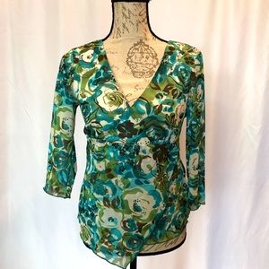 Beautiful AB Studio sheer layer-blue floral shirt